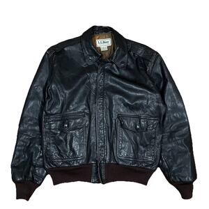 Vintage LL Bean A-2 Flight Bomber Jacket Leather Thinsulate USA Mens 44 Black